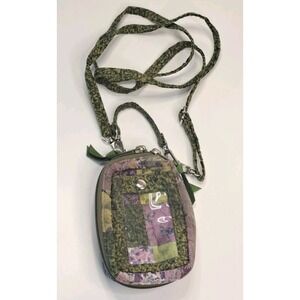 Donna Sharp Cell Phone Crossbody Purse  4" x 6" Quilted Green Purple